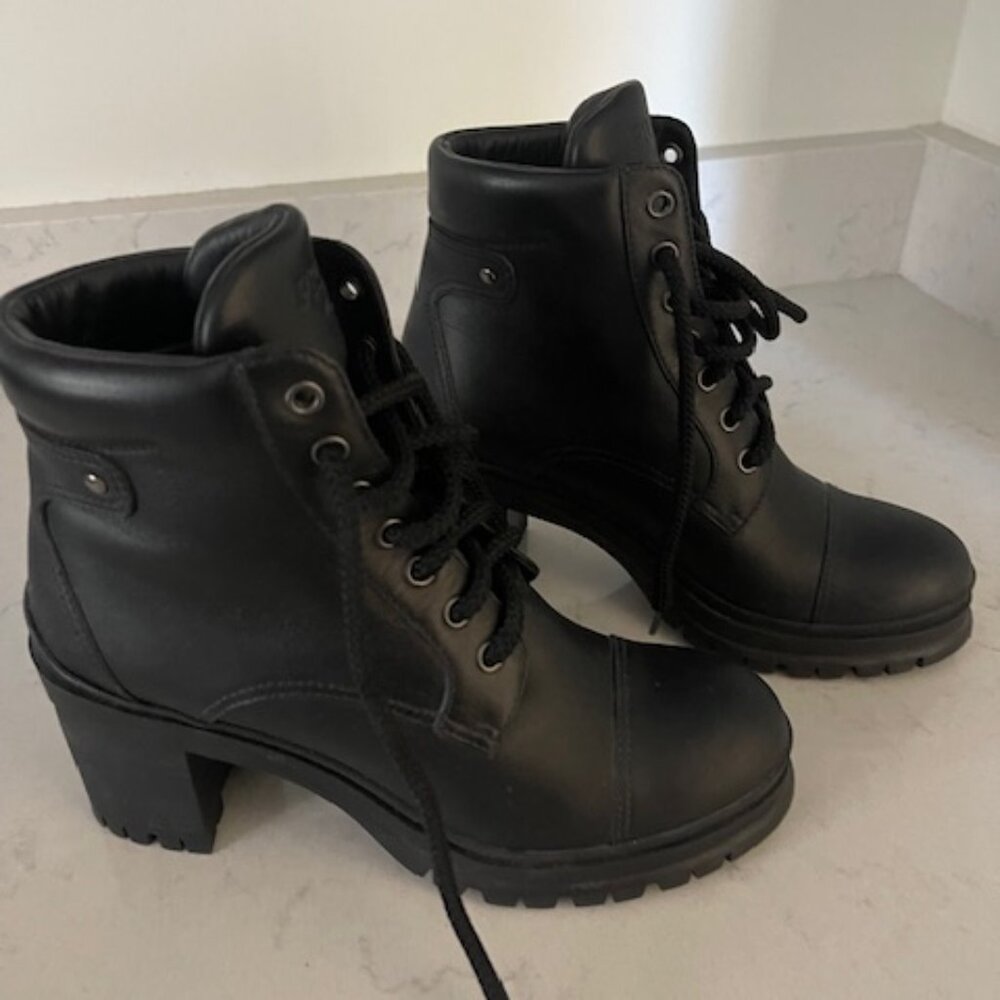 Prada Lug-Sole Leather Combat Boots Black